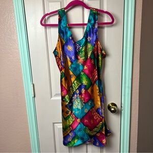 Vintage Multicolor Patchwork Mini Slip Dress Large